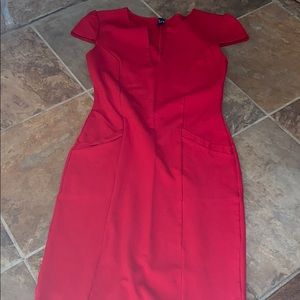 Red midi dress with pockets